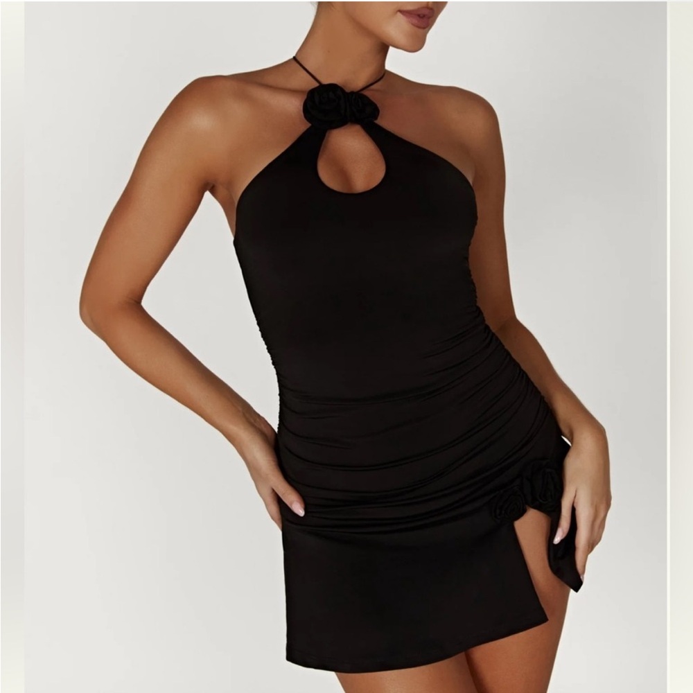 Meshki Black Halter Bodycon Mini Dress - Picture 2 of 7
